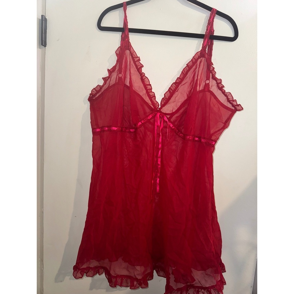 Cacique Sexy Sensual Red Sheer Mesh Babydoll Chemise Ruffle Trim Plus Size 3x